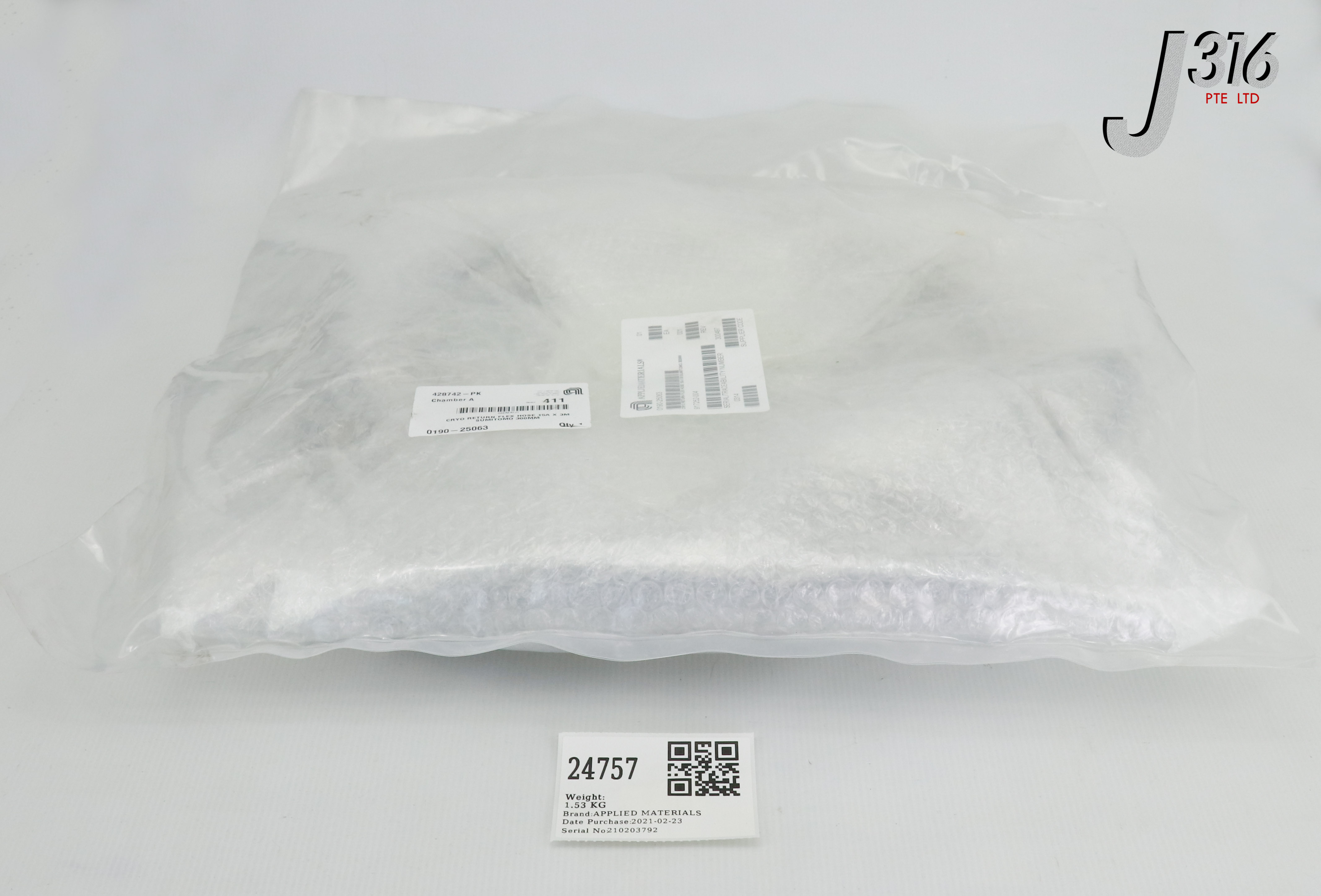 オーダー詳細 24757 APPLIED MATERIALS CRYO RETURN FLEX HOSE 15A X 3M (NEW) 0190